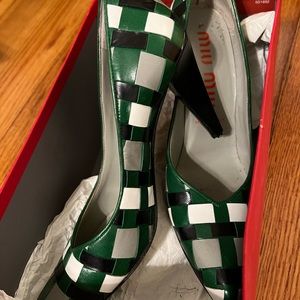 Miu Miu green, white and grey heels size US 7